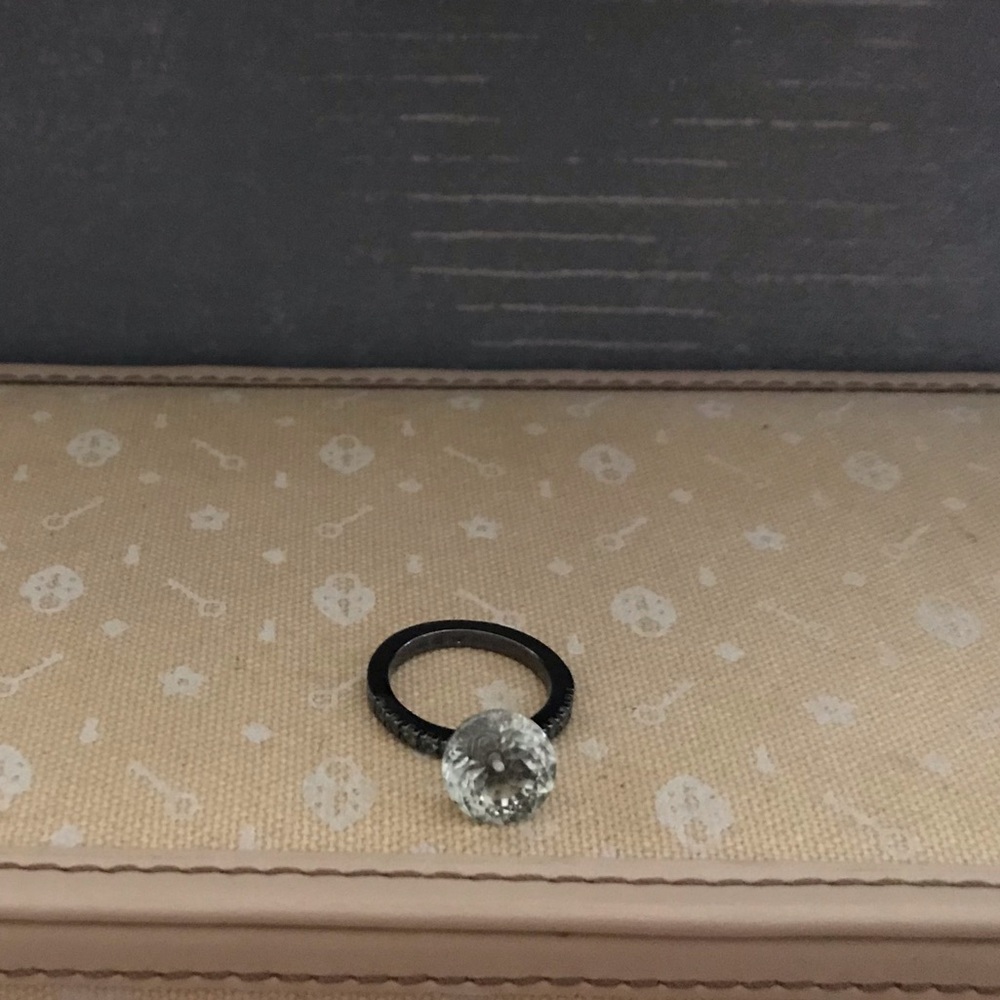 .925 Sterling Gunmetal Emporio Armani Green Ring